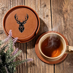 Stag Pattern Leather <b>Coaster</b> <b>for</b> <b>Drinks</b> with Holder, <b>Coasters</b> Set of 6, Cup Mats <b>for</b> Home Cafe Luxury Home Decor Leather <b>Coaster</b> - Product Image 1