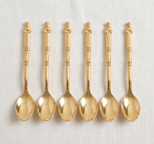 Premium <b>Gold</b> Plated Tea Spoons Set With Figural Handles Vintage Design <b>Mirror</b> Finish <b>Long</b> Handle Durable Metal Cutlery - Product Image 1