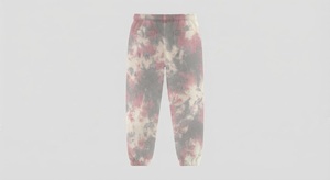 Pantalon de jogging tie-dye pour homme, taille élastique avec cordon de serrage, motif gris, rose et blanc, style plat sur le devant - Product Image 2