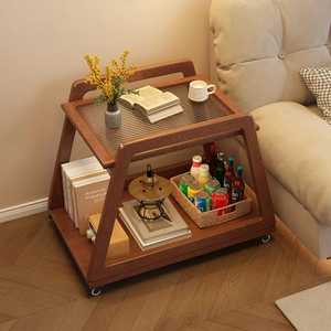 Wooden Side Table Triangular <b>Frame</b> Two Tier Slatted Top Minimalist Handcrafted Eco Friendly Modern Living Room Bedroom Furniture - Product Image 1