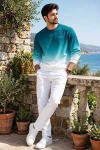 ONETEN APPARELS <b>Men's</b> Gradient Color Sweatshirt O-Neck Pullover Casual Top - Product Image 6