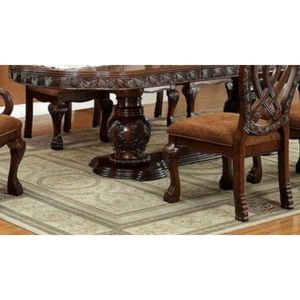 Maestoso tradizionale in legno massello ciliegio sedie da pranzo formali intricati dettagli intagliati con tessuto Set di 2 sedie laterali - Product Image 5