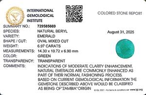 Esmeralda Verde Ovalada de 6.97 Quilates de Zambia - Product Image 6