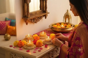 Support de bougie chauffe-plat en métal doré artisanal indien pour le festival Diwali, avec base et bordure en perles – Écologique, pour Noël et anniversaires - Product Image 6