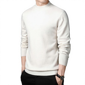 Pull à col roulé en cachemire blanc pour homme, manches longues, couleur unie, coupe classique, automne - Product Image 1
