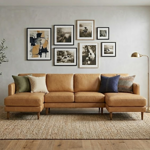 Stylish Traditional Leather Modular <b>Sofa</b> with Chaise Durable Upholstered Sectional Couch for Luxury Apartment Villa and Hotel - Product Image 1