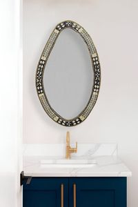 Miroir mural hexagonal en métal fait main avec incrustations de os, cadeau de mariage ou décoration intérieure pour salon et chambre à coucher - Product Image 2