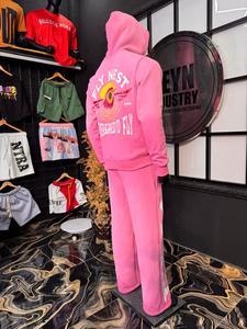 Custom Unisex Embroidered Tracksuit Heavyweight Cotton Fleece Waterproof Breathable Zip-Up Hoodie Wide-Leg <b>Sweatpants</b> <b>Set</b> - Product Image 3