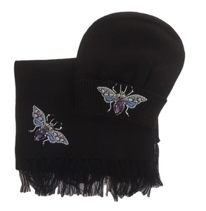 Top Most Selling Winter Wear Unisex Customizable Hand Embroidered <b>Butterfly</b> Design Beanie Hat & Shawls Set - Product Image 1