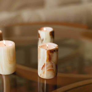 Pot à bougie cylindrique en pierre, motif marbre naturel, résistant à la chaleur, décoration d'intérieur - Product Image 4