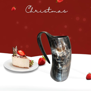 Mug en corne de buffle naturelle fait main, motif animal sculpté, pour l'occasion de Noël - Product Image 1