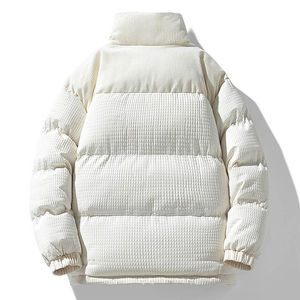Veste d'hiver rembourrée pour homme, style vintage années 70, longue, en tricot noir et blanc, avec capuche, fermeture éclair imperméable - Product Image 2