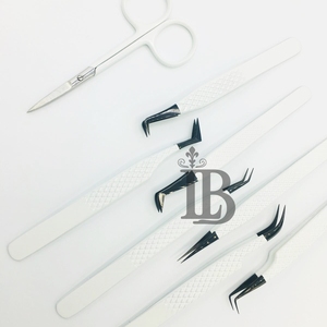 Pinzas de Acero Inoxidable de Alta Calidad, Color Blanco con Punta Negra, para Extensión de Pestañas, Mega Volumen, Pestañas de Visón - Product Image 3