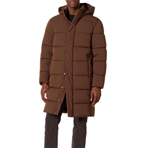 <b>Long</b> Quilted Winter Jacket With Hood Full Sleeves Zipper Closure Solid Color Polyester Shell Thick Warm <b>Coat</b> - Product Image 4