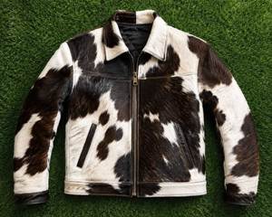 Blouson aviateur en cuir de vachette véritable pour homme, imprimé animal, col rabattable, fermeture éclair, style décontracté d'hiver - Product Image 2