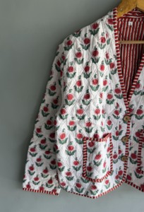 <b>Quilted</b> Floral Cotton <b>Jacket</b> Women's Autumn Long Sleeve Button Closure Red White <b>Pattern</b> Embroidered Coat gift for her - Product Image 2