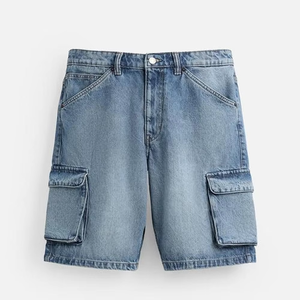 Men’s Light Blue Cargo Denim Shorts Loose Fit Knee Length Baggy Jean Shorts Casual Streetwear Summer Fashion - Product Image 2