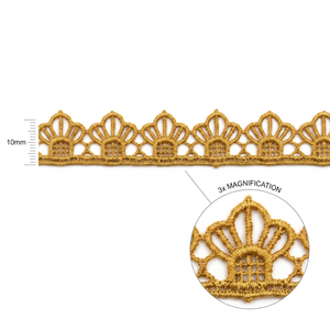 Encaje Guipur Geométrico Amarillo Mostaza de 15 mm, Ecológico, Decorativo, Personalizable, Exportador al por Mayor, Embalaje de 20 Metros, Decoración Otoñal, Regalo - Product Image 4
