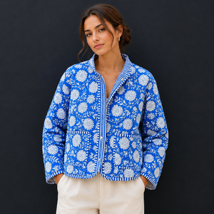 Women's Jacket Boho Cotton <b>Quilted</b> Jacket Women | Handmade Block Print Jacket | Lightweight Reversible Coat | Artisan Outerwear - Product Image 1