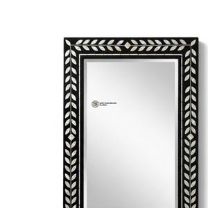 Miroir décoratif de luxe Art Déco carré pour mariage, incrustation MOP, motif feuille complexe, cadre en bois noir profond, fait main, écologique - Product Image 2