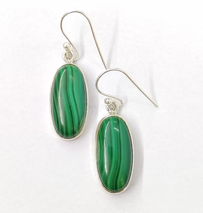 Large Size Malachite Gemstone 925 Silver Earring 7.1 Grams Minimalist Design Wearable Any Occasion Jewelry - Product Image 3