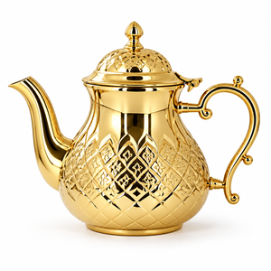 Middle Eastern Style Metal <b>Tea</b> Pot With Gold Finish And Ornate Design For <b>Tea</b> Drinking - Product Image 1