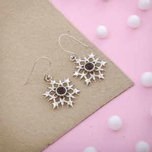 Boucles d'oreilles pendantes flocon de neige en argent sterling 925 avec quartz fumé, pierres précieuses naturelles, vente en gros, bijoux pour femmes - Product Image 1