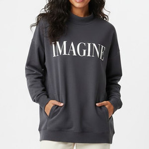 Sweat-shirt d'hiver personnalisé en molleton épais pour femme, col montant, coupe oversize, 100 % coton, le plus vendu - Product Image 1