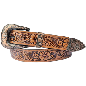 Hot Sale Men's Stylish Western Leather Hand <b>Tooling</b> <b>Belt</b> with Floral Carving available in three vibrant colors designer buckle - Product Image 3