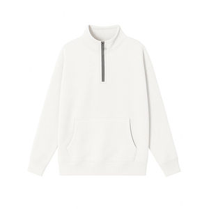 <b>Women's</b> <b>White</b> Quarter Zip Stand Collar <b>Sweatshirt</b> Drop Shoulder Fleece Pullover Kangaroo Pocket Long Sleeve Tops - Product Image 1