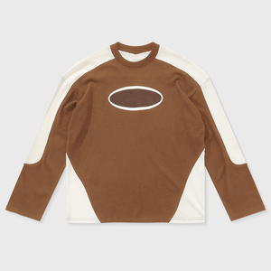 Brown Raglan Sleeve T-Shirt Front Screen Printed Logo <b>Turtleneck</b> Regular Fit 100% Cotton Breathable Casual Design <b>Men's</b> - Product Image 1