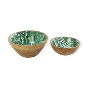 Ensemble de saladiers modernes en bois avec design émaillé à lignes grises et cuillères de service assorties pour une utilisation contemporaine à la table - Product Image 6