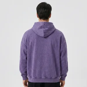 Sweat-shirt à capuche surdimensionné pour homme, violet, en molleton de coton, style streetwear décontracté, coupe classique, couleur unie, avec poches, pour l'automne - Product Image 2