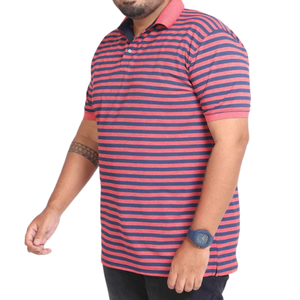 เสื้อโปโลผู้ชายไซส์ใหญ่แบบกำหนดเองได้ OEM ODM ลายทางสีแดงและสีน้ำเงิน - Product Image 2