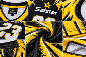 Ensemble d'uniformes de basketball personnalisés par sublimation pour hommes, maillot et short de basketball réversibles noir et jaune, vêtements de sport d'équipe personnalisés - Product Image 5