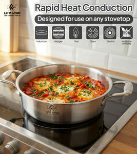 Ensemble de casseroles peu profondes haut de gamme en acier inoxydable 18/10, 6 pièces, corps robuste, poignées solides en acier inoxydable, couvercles en verre, compatible induction - Product Image 6