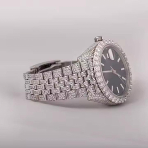 Montre mécanique unisexe de luxe en acier inoxydable avec bracelet serti de diamants, cadran analogique, boîtier de 41 mm, fermoir papillon, résistante à l'eau - Product Image 3