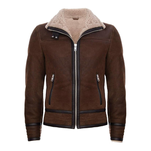 Blouson Bomber Décontracté Homme Hiver Haute Qualité en Cuir Véritable Peau de Mouton Lavé avec Fermeture Éclair – Service OEM – Vente Flash - Product Image 2