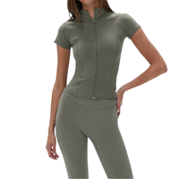 Ensemble de fitness deux pièces pour femme grande taille, veste de yoga zippée et leggings taille mi-haute, en Spandex/Nylon respirant et écologique