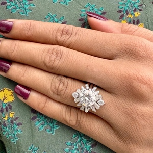 Luxury White Gold Plated 3 Piece <b>Stack</b> <b>Ring</b> Set with Round Cut Center Stone Lab-grown Diamond and Baguette Accent Design - Product Image 6