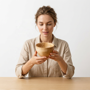 Bol de service en bois écoresponsable fait main, design moderne et luxueux, artisanat en bois non traité pour le service de repas festifs, compatible lave-vaisselle - Product Image 1