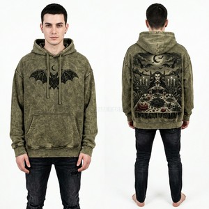 Sweat à capuche zippé noir personnalisé pour homme, effet vieilli, avec motif château gothique monastique, coupe oversize, streetwear, en molleton épais, esthétique sombre, OEM - Product Image 3