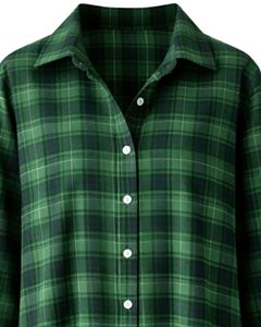 Robe chemise longue à carreaux verts personnalisée pour femme, boutonnée, coupe ample, tunique décontractée, manches longues, style flanelle en coton doux - Product Image 3