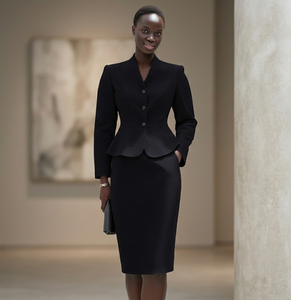 Jupe portefeuille noire haut de gamme, respirante, longueur genou, pour femme, en spandex doux et confortable, écologique, toutes saisons, formelle - Product Image 3