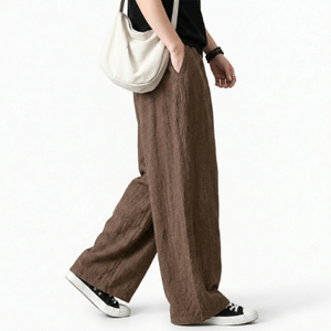2026 New Simple Solid Color Mid Waist Breathable <b>Trouser</b> Fleece Loose Wide-Leg <b>Drawstring</b> Closure Linen Front Casual <b>Trousers</b> - Product Image 3