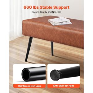 Banco Moderno de Piel Sintética para Entrada con Patas Metálicas, Asiento Tapizado para Zapatos, Mueble Contemporáneo para Dormitorio y Sala de Estar - Product Image 3