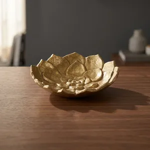 Plateau décoratif en métal doré en forme de fleur, plateau floral, boîte à bijoux, récipient à bibelots pour la décoration de la table à la maison, cadeau, vente en gros - Product Image 4