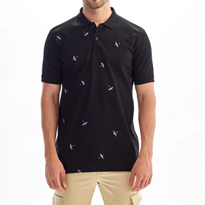 Premium Men Polo Shirt Custom Casual Summer Fashion Embroidered Bird Pattern Design Black Short Sleeve Breathable Cotton <b>Blend</b> - Product Image 2
