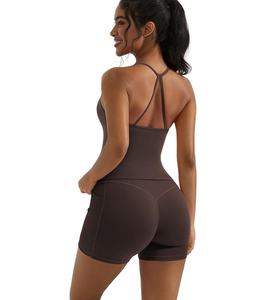 Women Backless Workout Jumpsuit One Piece Sleeveless Gym Romper Bodycon Tummy <b>Control</b> Scrunch Shorts Yoga Bodysuit - Product Image 5