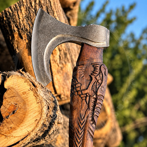 High Quality Hand Engraved Viking Axes Stainless Steel Blade Pick Head Axe Fish Carved Runes Rose Wood Handle Hunting Axe - Product Image 3